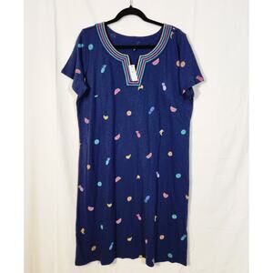 NEW Talbots 0X $109 Navy Embroidered Cotton Fruit Dress Beach Coastal